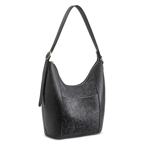 Image of S-ZONE Leather Purses for Women Shoulder Hobo Handbag Rose Pattern Travel | Full Grain Cattle Leather, Fits 9.7-inch Tablet, Daily Casual, Adjustable Shoulder Strap, Multi Pocket Storage