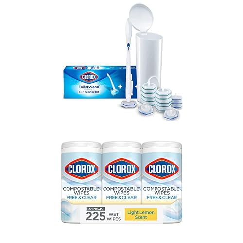 Clorox Disinfecting Value Pack Toilet Wand Disposable Cleaning System with 16 Refills and All Purpose Compostable Cleaning Wipes