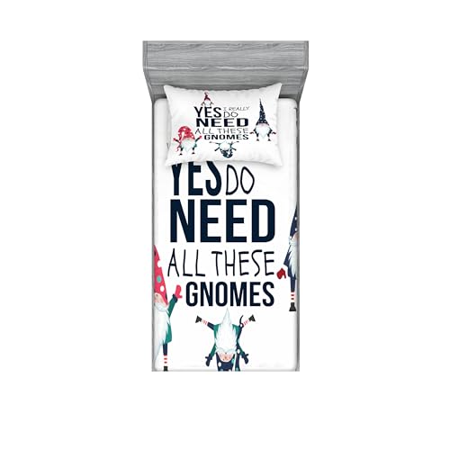 Ambesonne Saying Fitted Sheet & Pillow Sham Set, Yes I Really Do Need All These Gnomes Christmas Garden Theme Xmas Winter Season, Decorative Printed 2 Piece Bedding Decor Set, Twin, Dark Sky