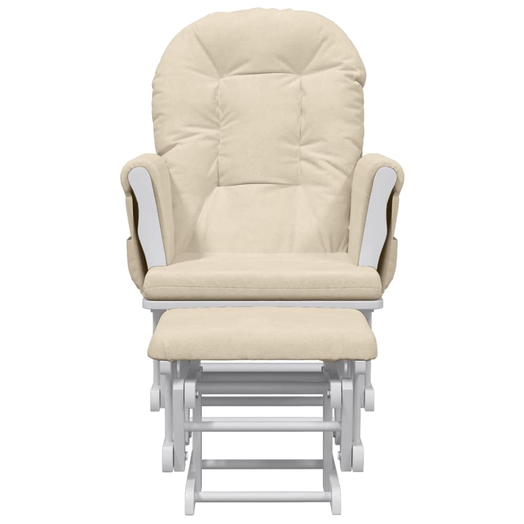 Brokky 351663 Poltrona Glider con Sgabello Bianco Crema in Tessuto Nursing Aliante maternità Sedia a Dondolo con Blocco Scorrevole e poggiapiedi