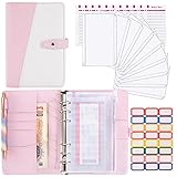 raccoglitore ad anelli a6, raccoglitore notebook a6, pelle pu portablocchi per documenti con buste trasparenti, fogli di budget, etichette adesive per studente ufficio scuola, rosa bianco