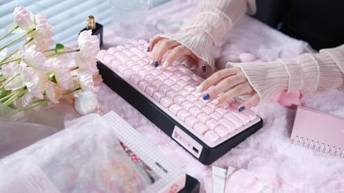 Image of ZORNHER UR82 Wireless Mechanical Keyboard, 75% Pink & Black Creamy Keyboard with Glossy Jelly Cat-Ear Keycaps,Hot-Swappable RGB Gaming Keyboard for Windows /Mac, BT /2.4G /USB-C