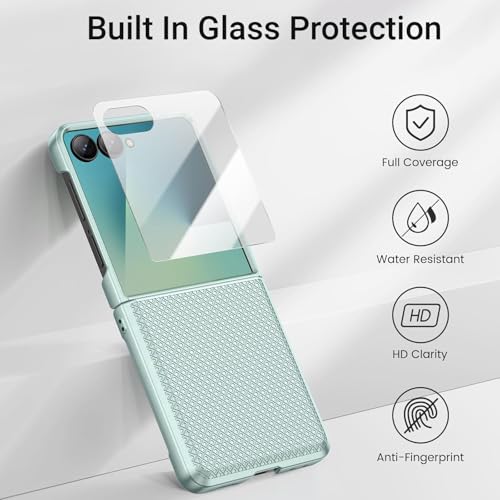 Image of Kapa Textured Grip Hinge Protection Back Cover for Samsung Galaxy Z Flip7 / Z Flip 7 | with [Inbuilt Glass] Full Body Shockproof Hard Back Case (Mint Green)