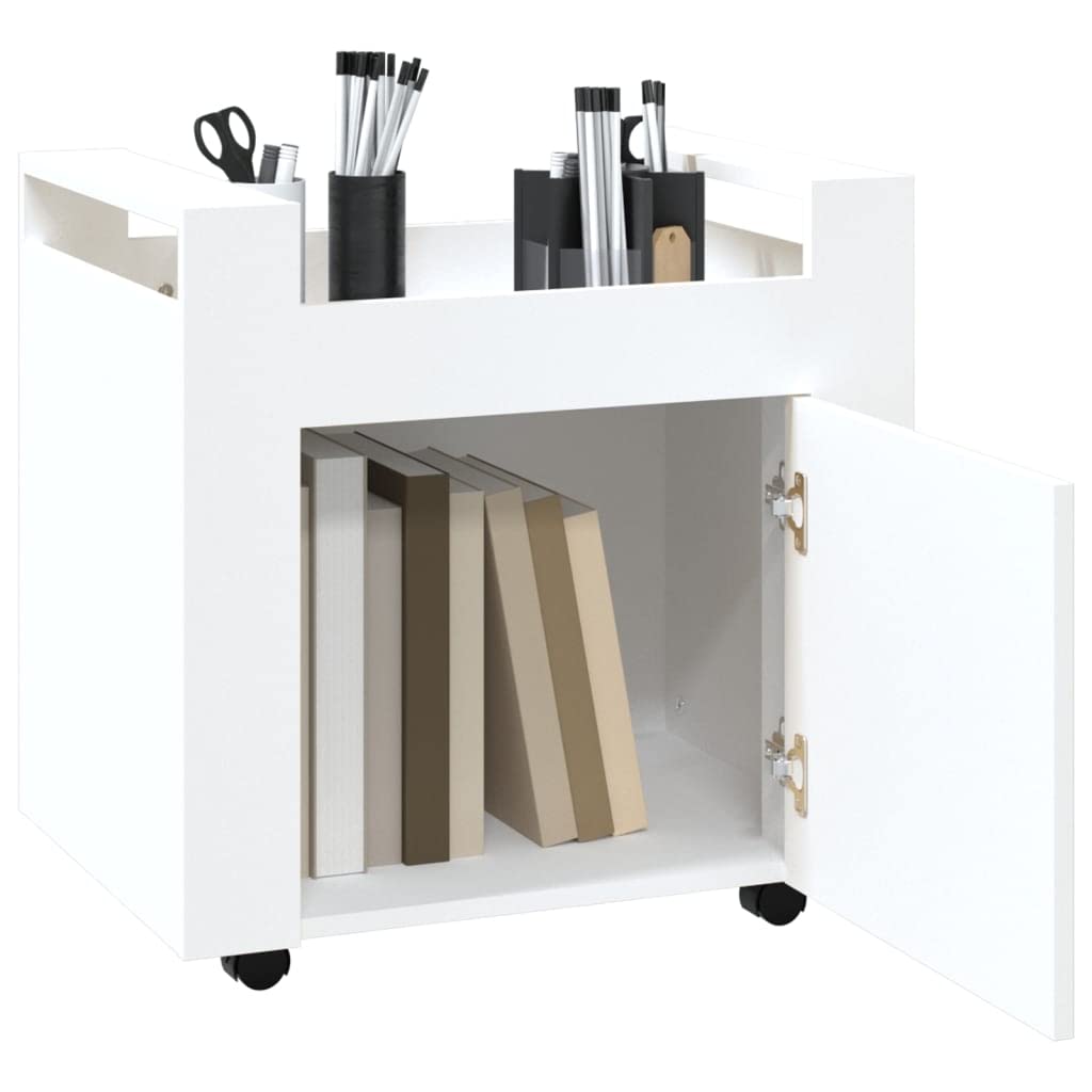 INLIFE Carro de oficina blanco, 60 x 45 x 60 cm, material de madera, blanco, 19,4 kg