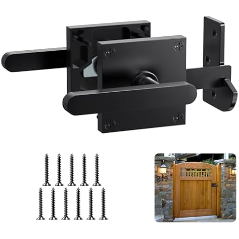 Aglehome Double Side Gate Latch, Heavy Duty Gate Latch for Wooden Fence, Black Fence Gate Latch with Handles, Heavy Duty Gate Latch for Wooden Gates, Pool Gate, Backyard, Garden Cover
