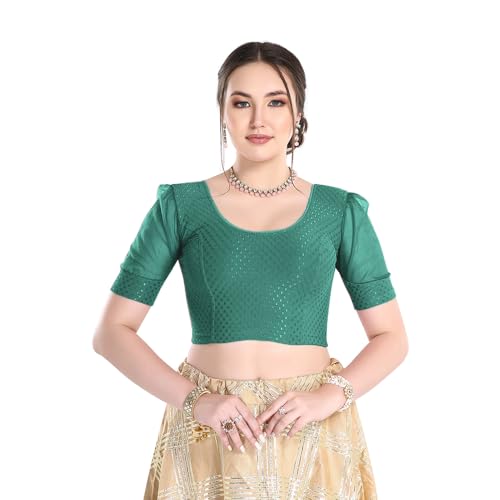 Image of FINESTFIT 100% Cotton Fabric Fashion Readymade Blouses for Women, 100% Cotton Fabric Round Neck with Organza Balloon Sleeves.