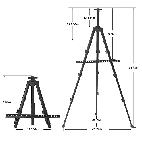 Starhoo Easel For Painting Canvas - Aluminum Art Easel Stand For Table Top/Floor 17" To 63" Adjustable Height With Portable Bag Classic Black #TOP3