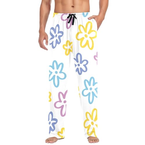 Flower Doodle Mens Pajama Pants Mens Pj Pants Comfy Cotton Pj Long Pant for Men with Pockets Size S-XXL