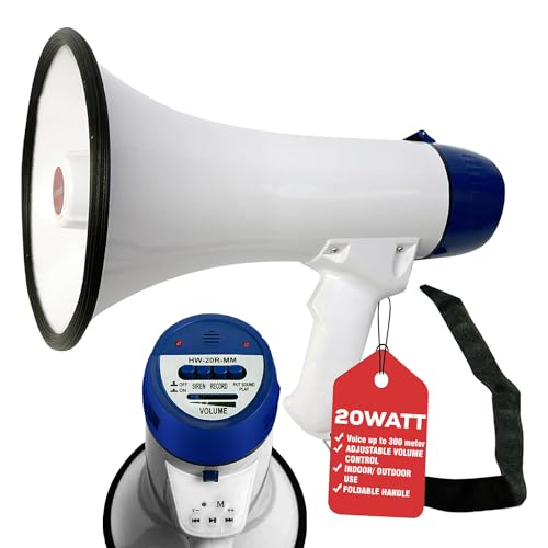 5 CORE Megaphone Bull Horn 20W 300M Range Loud Speaker Portable Bullhorn w Recording Volume Control Blow Horn Siren Cheer Noise Maker for Coaches Sporting Event Party Crowd Control 20R WOB