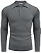 COOFANDY Mens Knit Polo Shirts Long Sleeve Casual Polo Sweaters Shirt Waffle Textured Collared Sweater Deep Grey