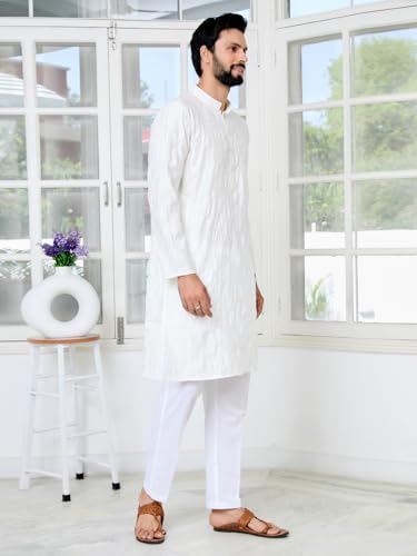 Image of See Designs Men's Full Sleeve Mandarin Collar Sequins Embroidered Straight Long Kurta - Festive Collection
