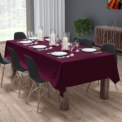 Image of HOME COLORS.IN Cotton Plain 6 Seater Table Cover - Machine Washable - Durable - Dining Table Cloth - 60 x 84 Inch - Maroon