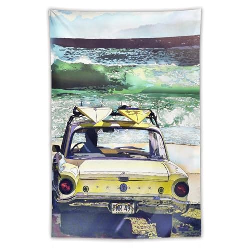 鈴木英人 イラスト自動車 ハワイ 風景 落書き 海の景色 ポスター (5) タペストリー 印刷 ポスター ウォールアート 画像 現代 芸術 壁の絵 け ソファの背景絵画40"x60"