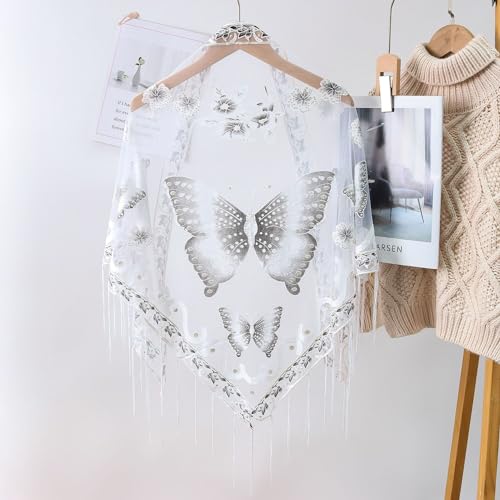 Women's Elegant Butterfly Shawls and Wraps for Evening Dresses Glitter Floral Triangle Shawl Sheer Fringed Scarf4