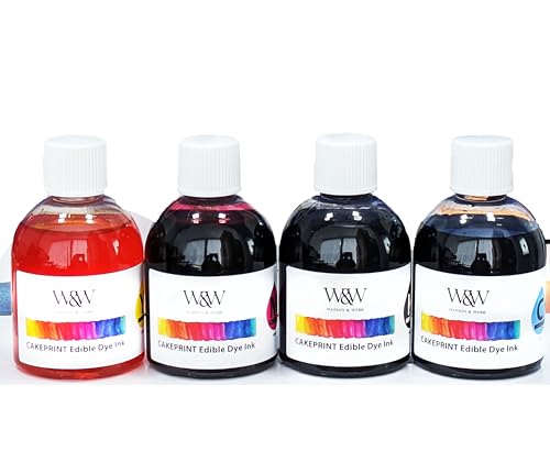 Watson & Webb Universal Edible Ink; 4x100ml Bottles, ISO-Certified; Food-Safe, Vibrant Colours for Refill Printers, Custom Edible Printing,