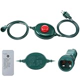 Meonum 1/2 inch Plug Power Cord for Christmas Tree Lights, Foot Switch 9 Light Modes Remote, 15FT Extension Cord Foot Pedal Compatible with TS-8W29V TS-12W29V TS-13W29V (Right Positive)