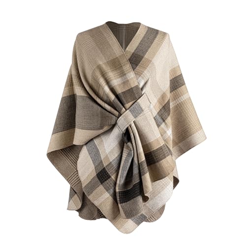 DEMDACO Plaid Reversible Wrap Women's One Size Soft Knit Polyester Blend Shawl Kimono Wrap in Gifting Box