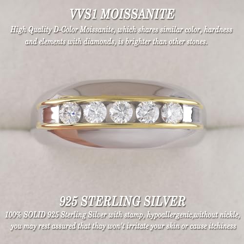 D Color VVS1 Moissanite Mens Wedding Band 925 Sterling Silver Engagement Rings for Men Eternity Pave Round Size 8-133