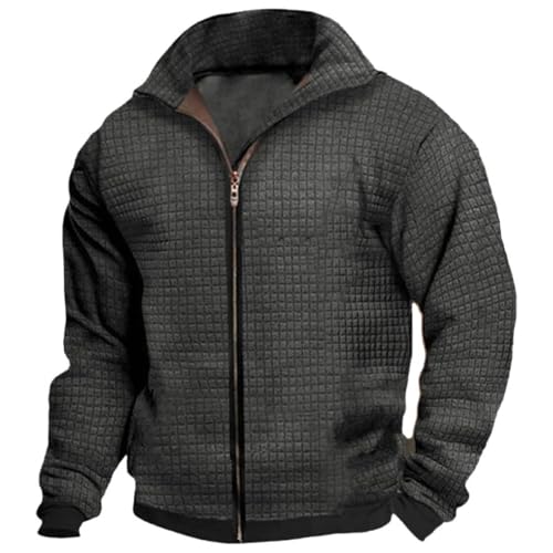 Men's Waffle Knit Zip Up Jacket Lightweight Casual Stylish Coat Fall clothing Travel Work