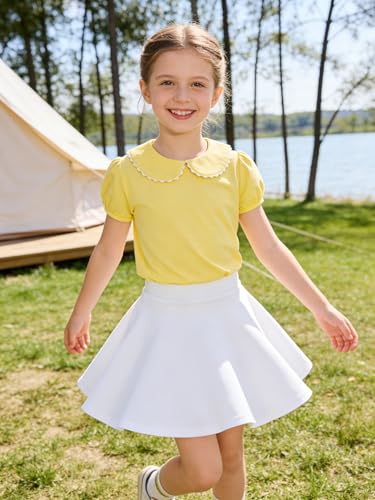 Image of 12M-14Y Toddler Baby Girls Peter Pan Collar Blouse Kids Girl Solid Color Puff Sleeve T-Shirts Casual Tee Tops