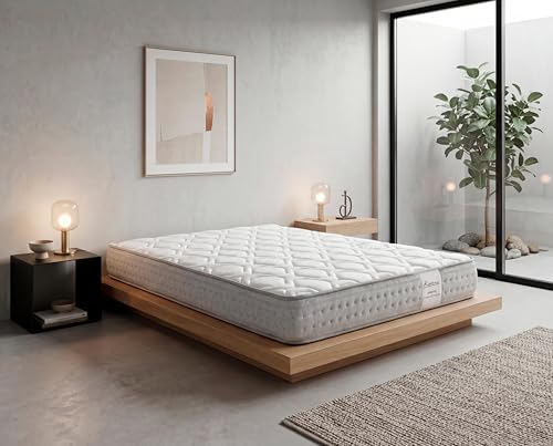 Koen Home Colchón de muelles ensacados 150x200 cm Mattina - Altura +/- 20 cm - Firmeza Media/Alta - Tecnología híbrida con Espuma viscoelástica de Alta Densidad - Cara Invierno/Verano