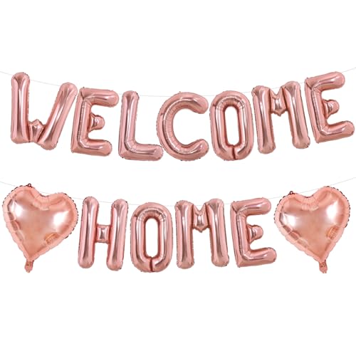Image of TONIFUL 16 Inch Rose Gold WELCOME HOME Foil Letter Balloons Banner Decor