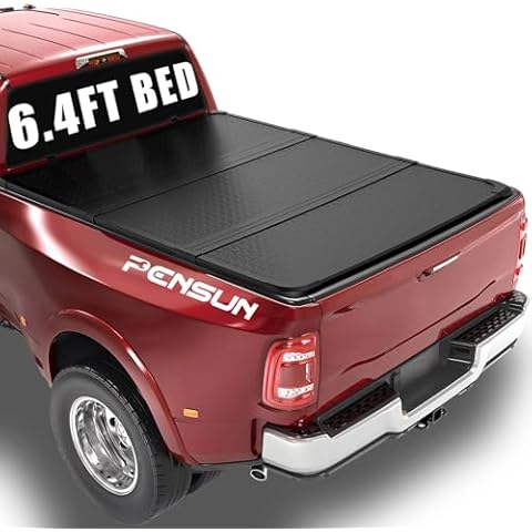 PENSUN Tri-fold Hard Truck Tonneau Cover Fit for 2002-2025 Dodge Ram 1500 (Classic & New Body) 2003-2023 Ram 2500 3500 Pickup Truck Bed Cover Accessories W/LED 6.4FT（76.3 inch） Cover
