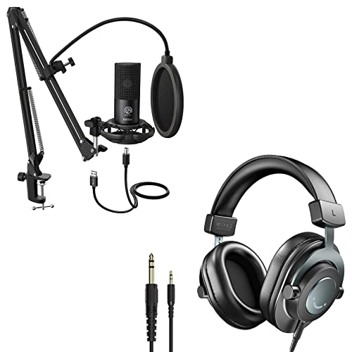 Fifine Studio Microphone 6.35Mm/3.5Mm Headphones Bundle, Usb Pc Condenser Microphone With Scissor Arm Stand, Shock Mount, Monitor Over-Ear Headphones, For Instruments Recording Podcasting (T669+H8) #TOP18