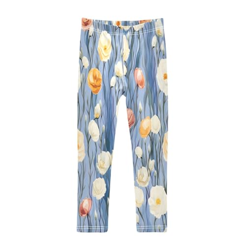 Bolaz Toddler Girls Leggings Printed Yoga Pants Leggings White Orange Pink Flower for Kids