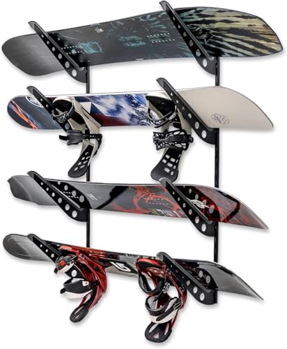 StoreYourBoard Ski & Snowboard Rack, Adjustable Wall Mount Rack Storage System for 4 Boards, Heavy-Duty Garage Wall Organizer for Ski & Snowboards (Snowboard - Black)