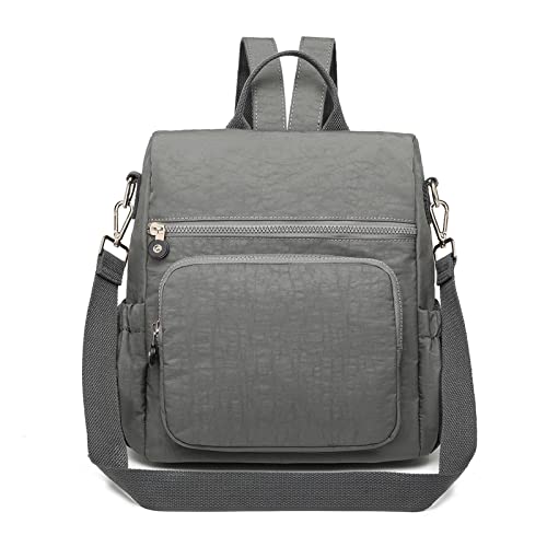 Kono Mochila Mujer Antirrobo Impermeable Convertible en Bolso Bandolera – Mochila Ligera de Nylon con Múltiples Bolsillos para Viajes, Trabajo y Uso Diario (Gris)
