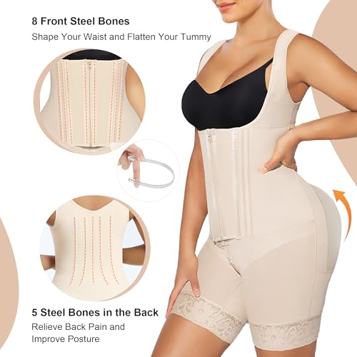 Image of SHAPERX Fajas Colombianas Shapewear for Women Tummy Control Body Shaper Postpartum Butt Lifter with Zipper and Hooks