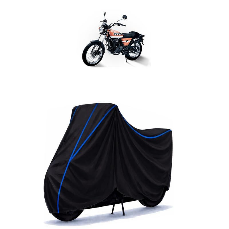 Image of Cleveland Cyclewerks Ace 400 Bike Cover Water Resistant Universal Motorcycle Rain | Heavy Duty UV Protection, Dust, Scratch Indoor Outdoor All Weather with Black Blue Piping Elastic