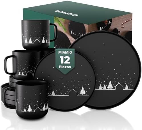 MIAMIO – Set de Vajilla de Navidad de 12 Piezas/Set de Platos de ...