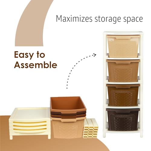 Image of Kuber Industries 4-Layer & 73 Ltr Plastic Drawer Storage Organiser | Modular Kitchen Cabinet & Toy Organizer For Kids Room | Multi Brown