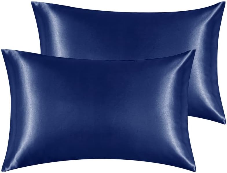Hansleep Satin Navy Pillow Cases King Set of 2, Soft Pillow Cover for Hair and Skin - Pillowcase for Hair and Skin - Satin Pillow Covers with Envelope Closure, King 20x40