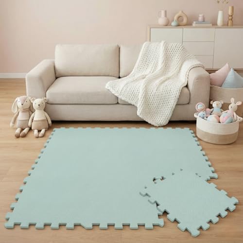 LittleTom 9 Pièces Tapis de Sol Bébé dès Le Premier Mois - 30x30 cm Dalles en Mousse EVA - Surface de Jeu Douce pour l'Éveil - Carrés Puzzle...
