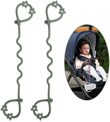 Toy Safety Straps, Silicone Stretchable Adjustable Pacifier Clip Sippy Cup Leash, BPA Free, 2 Pack (Sage)