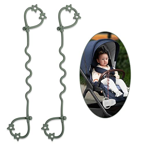 Toy Safety Straps, Silicone Stretchable Adjustable Pacifier Clip Sippy Cup Leash, Bpa Free, 2 Pack (Sage) #TOP2