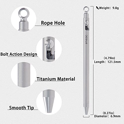 Tacray Titanium Bolt Action Pen, Office Writing Pen, Slim Travel Pen Comes With Schmidt P900M Black Ink Refill & Metal Chain As Lanlard For Easy Carry. Plastic Boxed. #TOP2