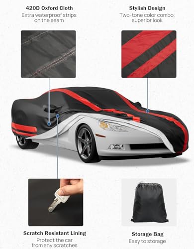 Image of JOYTUTUS Car Cover Compatible with 2005-2013 Corvette C6 Stingray /Z06 /Z51, Soft Cotton Inner Waterproof All Weather Indoor Outdoor Car Cover