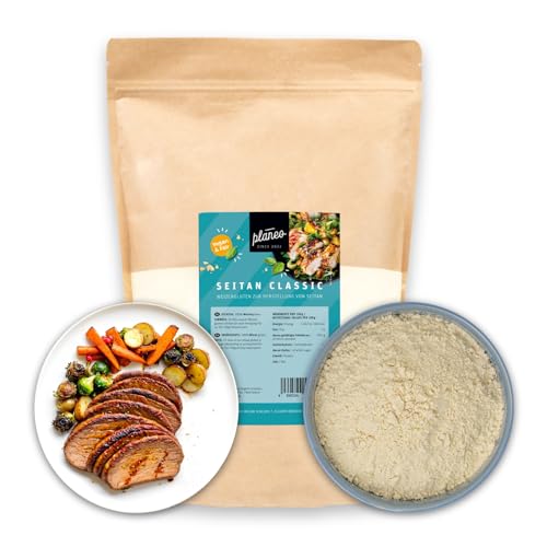 Planeo Seitan Classic 1kg - produziert in Deutschland - Traditioneller Fleischersatz mit hohem Eiweißgehalt für vielseitigen Genuss, perfekt für Gerichte aller Art, Weizengluten