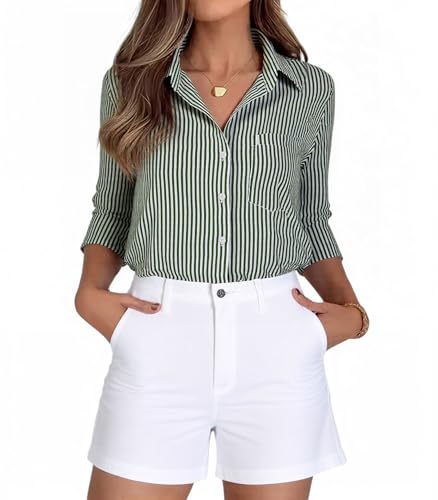 Beninos Striped Button Down Shirts for Women Dress Shirts Long Sleeve Casual Collared Office Work Shirt with Pocket