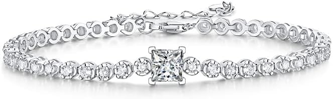14K Gold Square Cut Moissanite Tennis Bracelet for Women,1.0CT D Color Moissanite Engagement Chain Bracelet,Fashion Jewelry Gift for Her