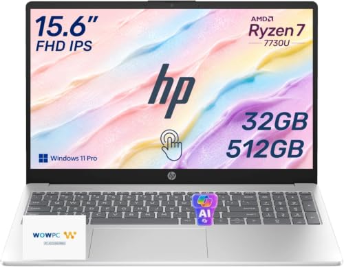 Image of HP 2026 Edition Business Laptop, 15.6 inch FHD IPS Touchscreen, AMD Ryzen 7 7730U 8-Core 16-Thread Processor for Multitasking, 32GB RAM, 512GB SSD, Numeric Keypad, Camera Privacy Shutter, Windows 11