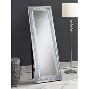 Coaster Home Furnishings Rectangular Full Length Standing Floor Mirror for Bedroom or Entryway with LED Lighting Acrylic Crystal Inlay Silver 961427 Coaster Home Furnishings Rectangular Full Length Standing Floor Mirror for Bedroom or Entryway with LED Lighting Acrylic Crystal Inlay Silver 961427