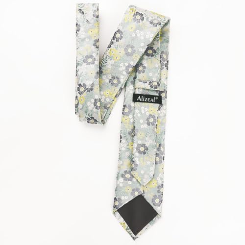 Image of Alizeal Mens 3.15'' Natural Flower Pattern Tie with Floral Pocket Square Set