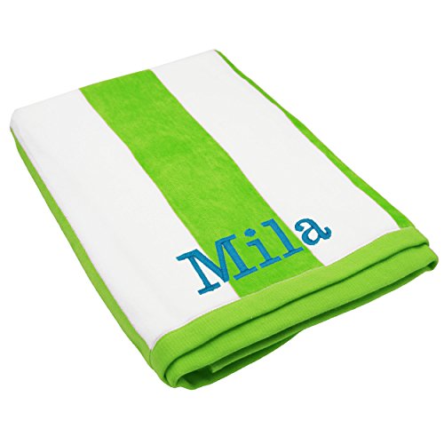 The Wedding Party Store Premium Personalized Striped Cabana Beach Towel 35" X 60" - Monogrammed Pool Towels - Custom Embroidered With Any Name (Green) #TOP4