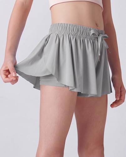 Image of 1 or 3 Pack Girls Flowy Shorts with Spandex Liner & Pocket, 2-in-1 Athletic Butterfly Shorts for Running Dance