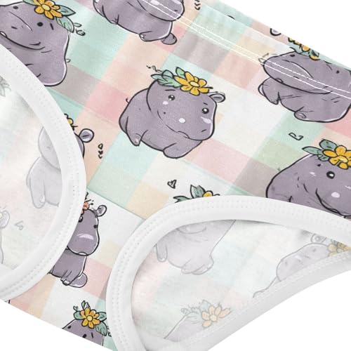 Wusikd Cute Hippopotamuses Girls' Underwear Cotton Flowers Girls Briefs Soft Toddler Underwear 2T4